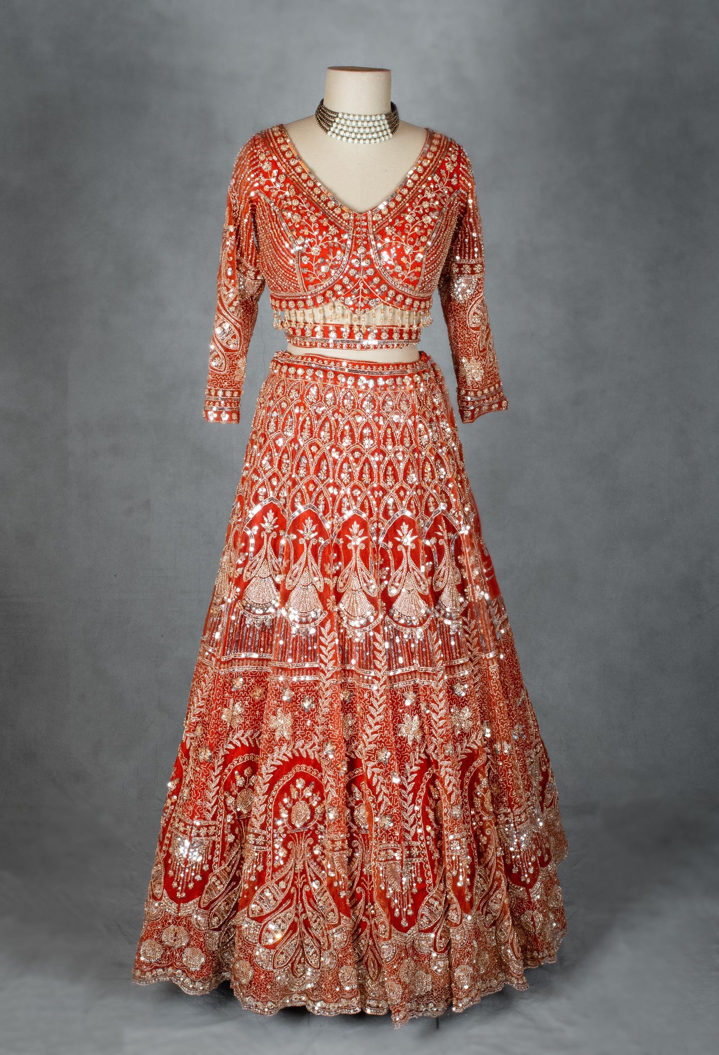 Orange | Orange bridal lehenga with mirror work and gota patti detailing | 6