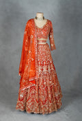 Orange Bridal Zardozi Lehenga with Mirror and Sequin Embroidery