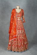 Orange | Orange bridal lehenga with full-sleeve embroidered blouse | 2