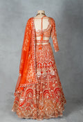 Orange Bridal Zardozi Lehenga with Mirror and Sequin Embroidery
