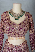 Maroon Velvet Lehenga Choli with Heavy Zari Embroidery & Sequins | Bridal & Festive Wear