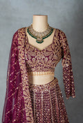 Maroon Velvet Lehenga Choli with Heavy Zari Embroidery & Sequins | Bridal & Festive Wear