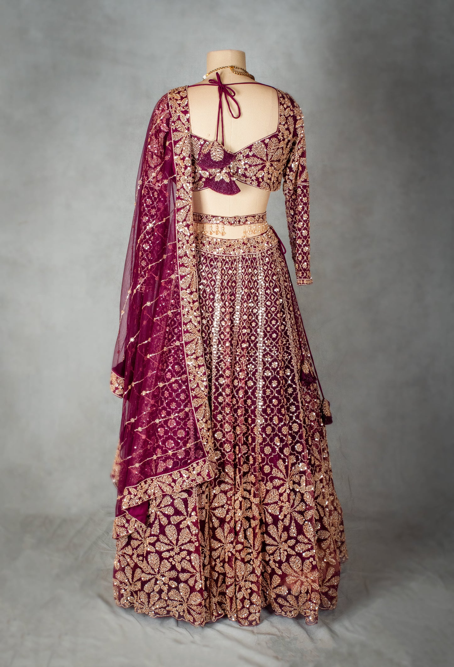 Maroon Velvet Lehenga Choli with Heavy Zari Embroidery & Sequins | Bridal & Festive Wear