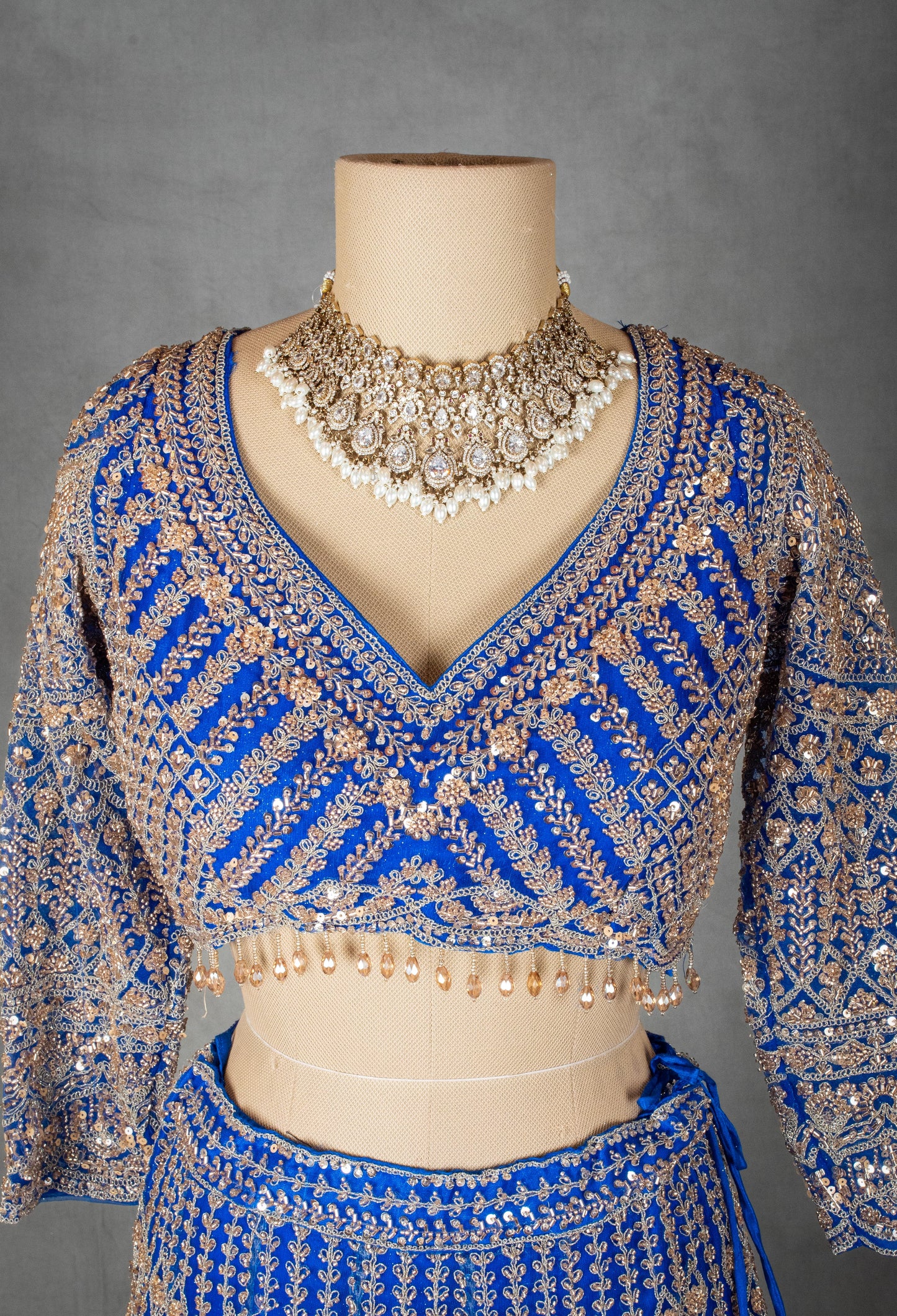 Royal Blue Embroidered Lehenga Choli with Gold Detailing | Designer Indian Bridal Wear