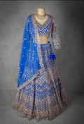 Royal Blue Embroidered Lehenga Choli with Gold Detailing | Designer Indian Bridal Wear