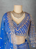 Royal Blue Embroidered Lehenga Choli with Gold Detailing | Designer Indian Bridal Wear