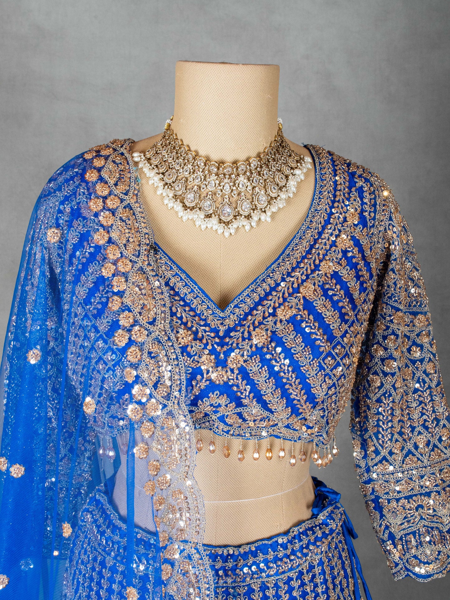 Royal Blue Embroidered Lehenga Choli with Gold Detailing | Designer Indian Bridal Wear