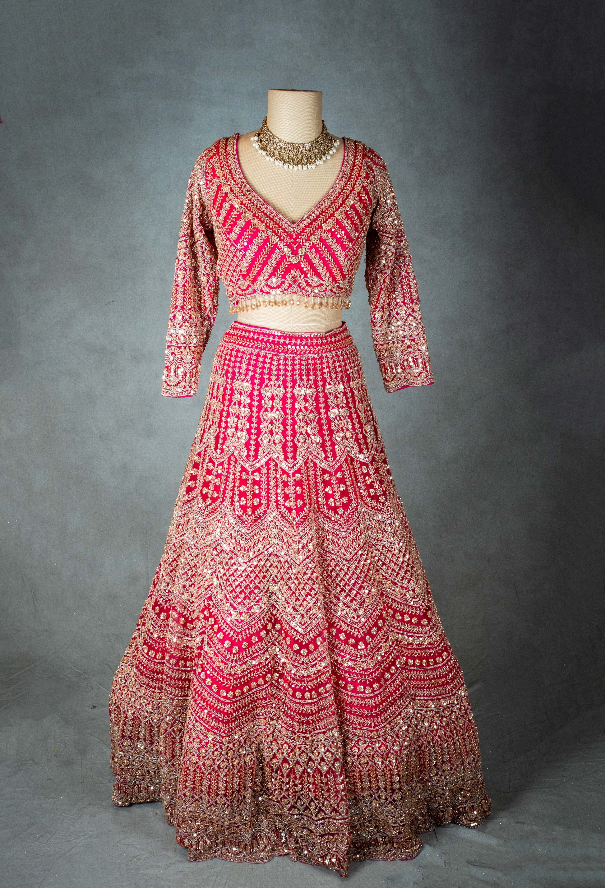 Pink | Pink bridal lehenga with intricate gold embroidery – product image 7 | 7