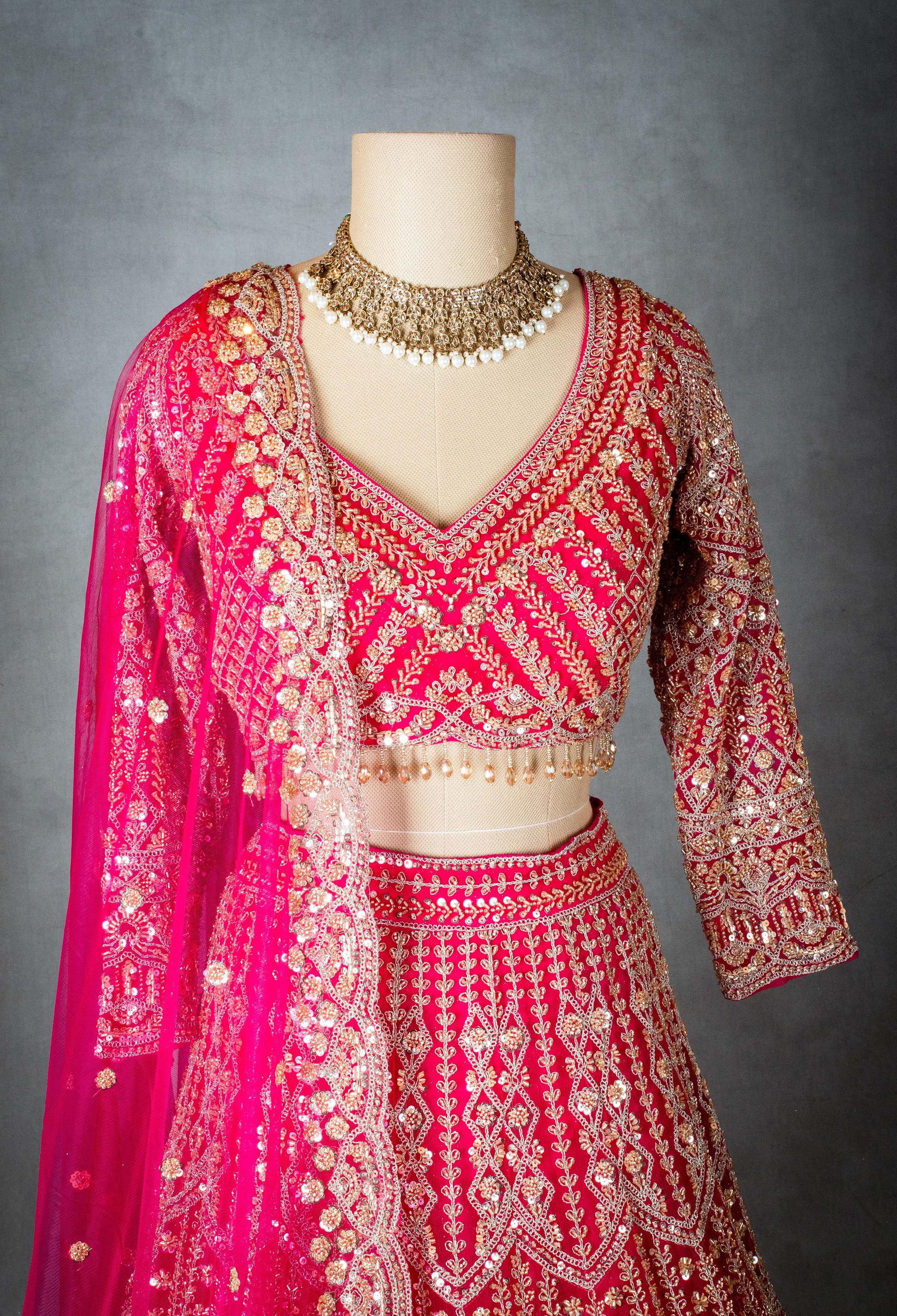 Pink | Pink bridal lehenga with intricate gold embroidery – product image 4 | 4