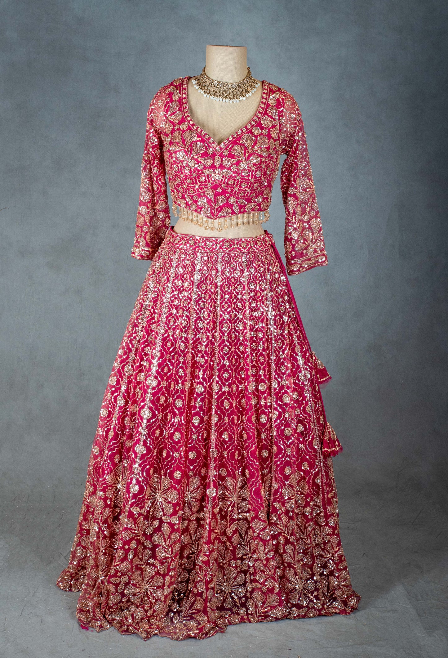 Hot Pink Designer Lehenga Set with Golden Zari and Sequin Work | Bridal & Festive Indian Wear