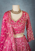 Hot Pink Designer Lehenga Set with Golden Zari and Sequin Work | Bridal & Festive Indian Wear