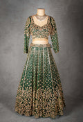 Emerald Green Velvet Lehenga Choli with Heavy Gold Embroidery | Wedding & Festive Wear