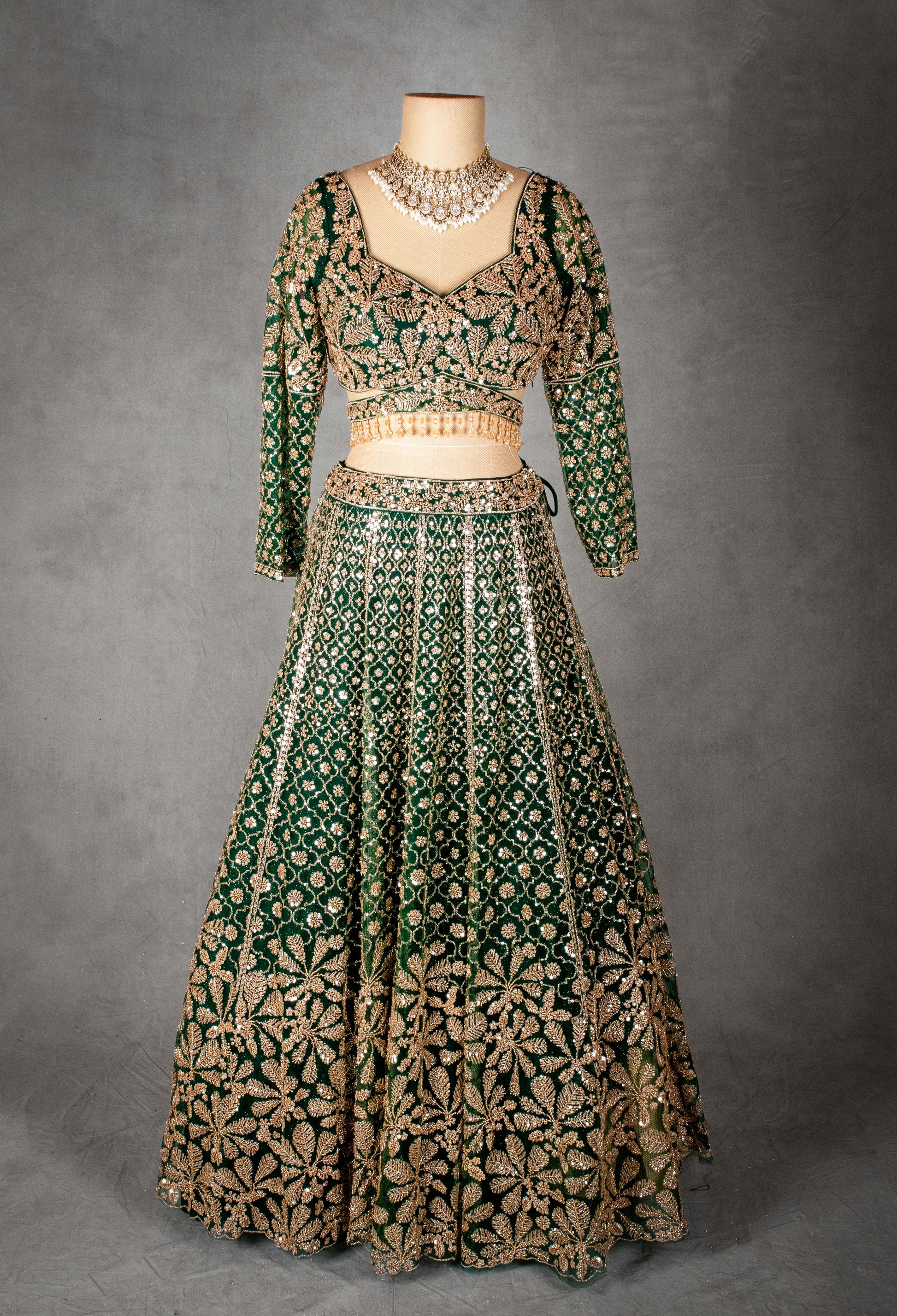 Emerald Green | Embroidered Bridal Lehenga Choli with Zari & Sequin Work | 13