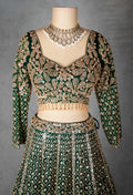 Emerald Green Velvet Lehenga Choli with Heavy Gold Embroidery | Wedding & Festive Wear