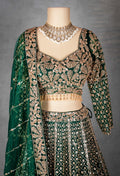 Emerald Green Velvet Lehenga Choli with Heavy Gold Embroidery | Wedding & Festive Wear
