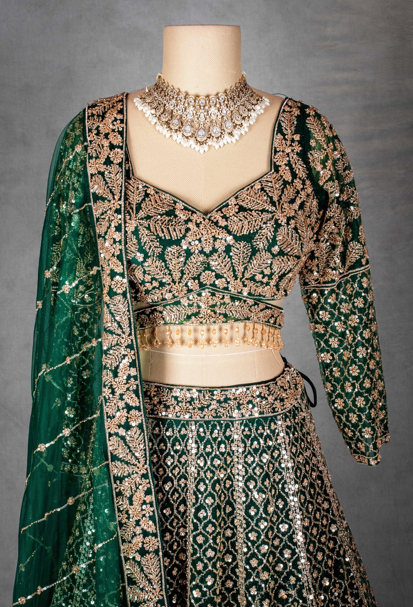 Emerald Green Velvet Lehenga Choli with Heavy Gold Embroidery | Wedding & Festive Wear