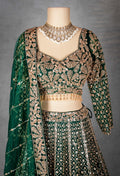 Emerald Green | Embroidered Bridal Lehenga Choli with Zari & Sequin Work | 11