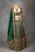 Emerald Green Velvet Lehenga Choli with Heavy Gold Embroidery | Wedding & Festive Wear
