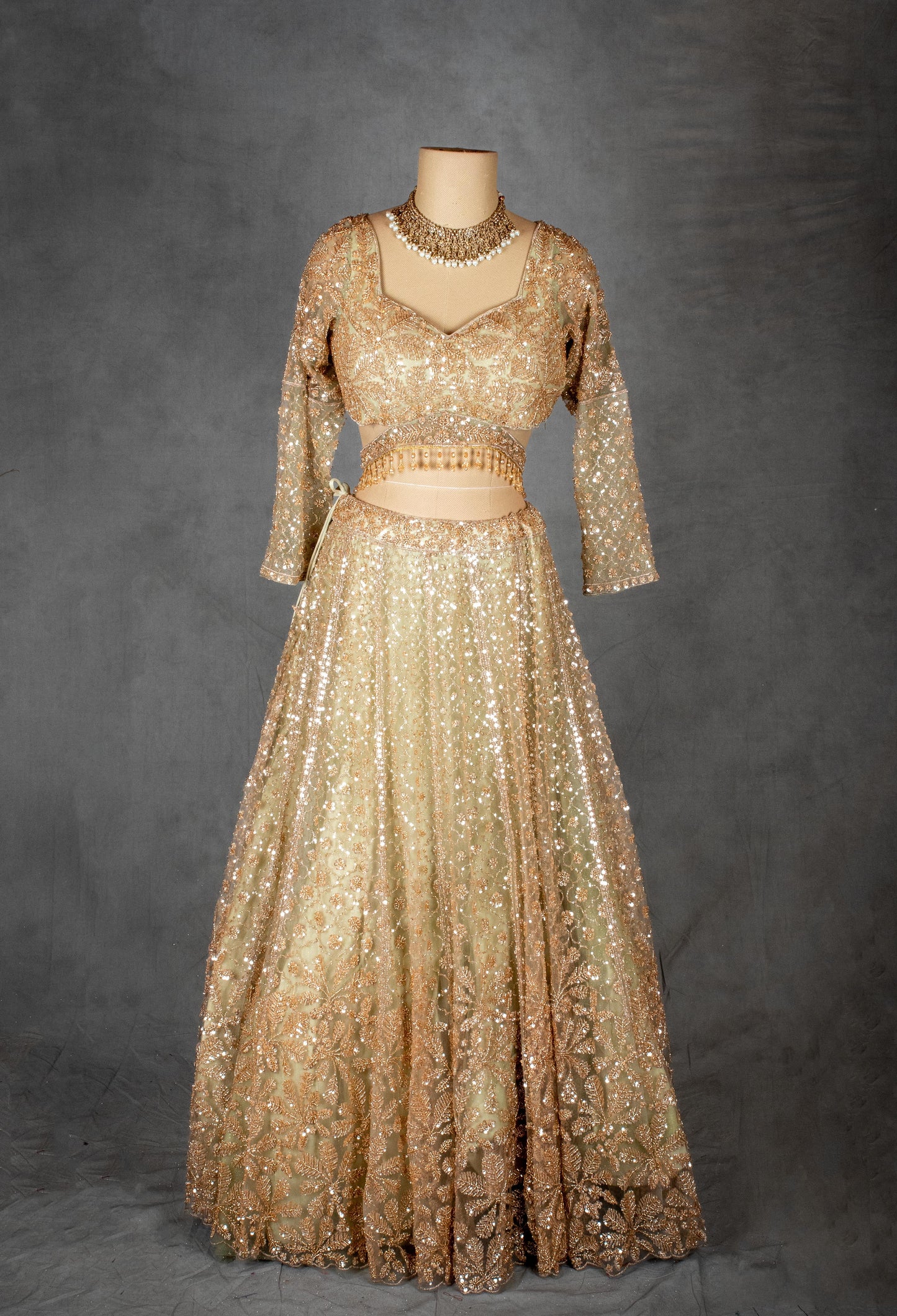 Gold | Embroidered Bridal Lehenga Choli with Zari & Sequin Work | 18
