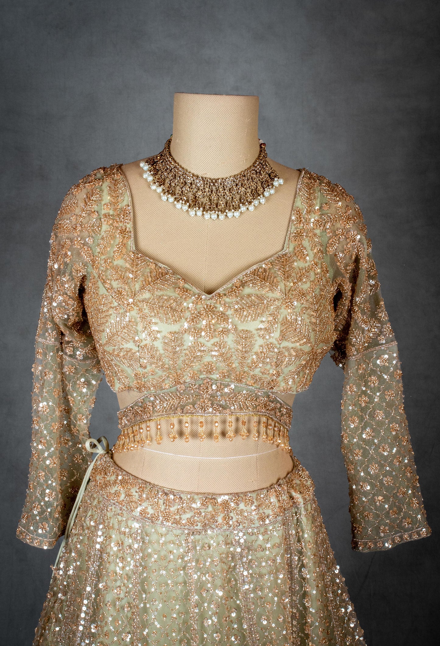 Gold | Embroidered Bridal Lehenga Choli with Zari & Sequin Work | 17