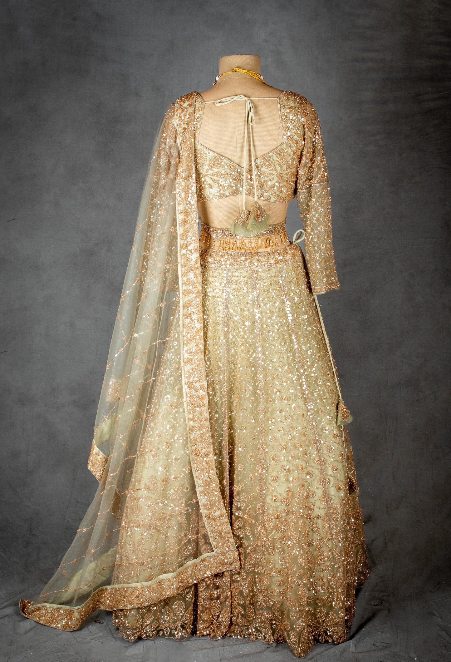 Gold | Embroidered Bridal Lehenga Choli with Zari & Sequin Work | 15