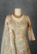 Elegant Sage Green & Gold Embroidered Bridal Lehenga Choli with Dupatta