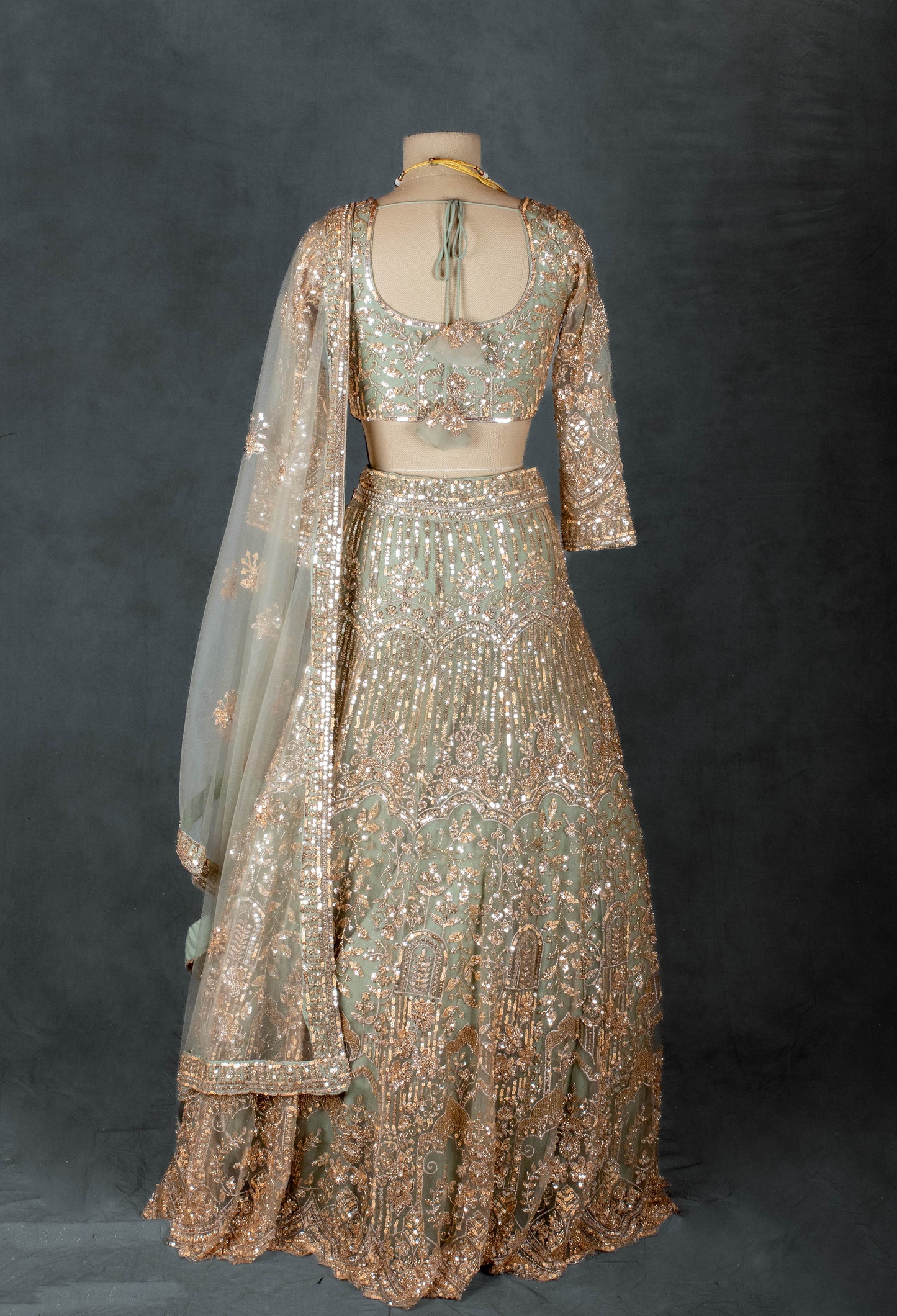 Elegant Sage Green & Gold Embroidered Bridal Lehenga Choli with Dupatta