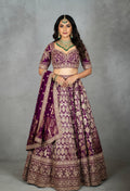 Royal Purple Bridal Lehenga with Golden Zari Embroidery and Silk Dupatta