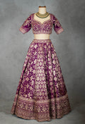 Royal Purple Bridal Lehenga with Golden Zari Embroidery and Silk Dupatta