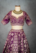 Royal Purple Bridal Lehenga with Golden Zari Embroidery and Silk Dupatta