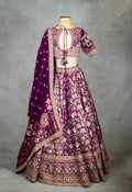 Royal Purple Bridal Lehenga with Golden Zari Embroidery and Silk Dupatta