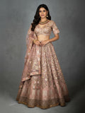 Pastel Dusty Rose Bridal Lehenga with Sequin Embroidery and Net Dupatta