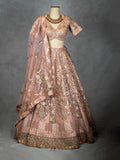 Pastel Dusty Rose Bridal Lehenga with Sequin Embroidery and Net Dupatta