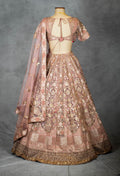 Pastel Dusty Rose Bridal Lehenga with Sequin Embroidery and Net Dupatta