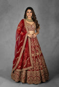 Classic Red Bridal Lehenga with Heavy Golden Embroidery and Net Dupatta