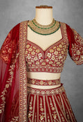 Classic Red Bridal Lehenga with Heavy Golden Embroidery and Net Dupatta