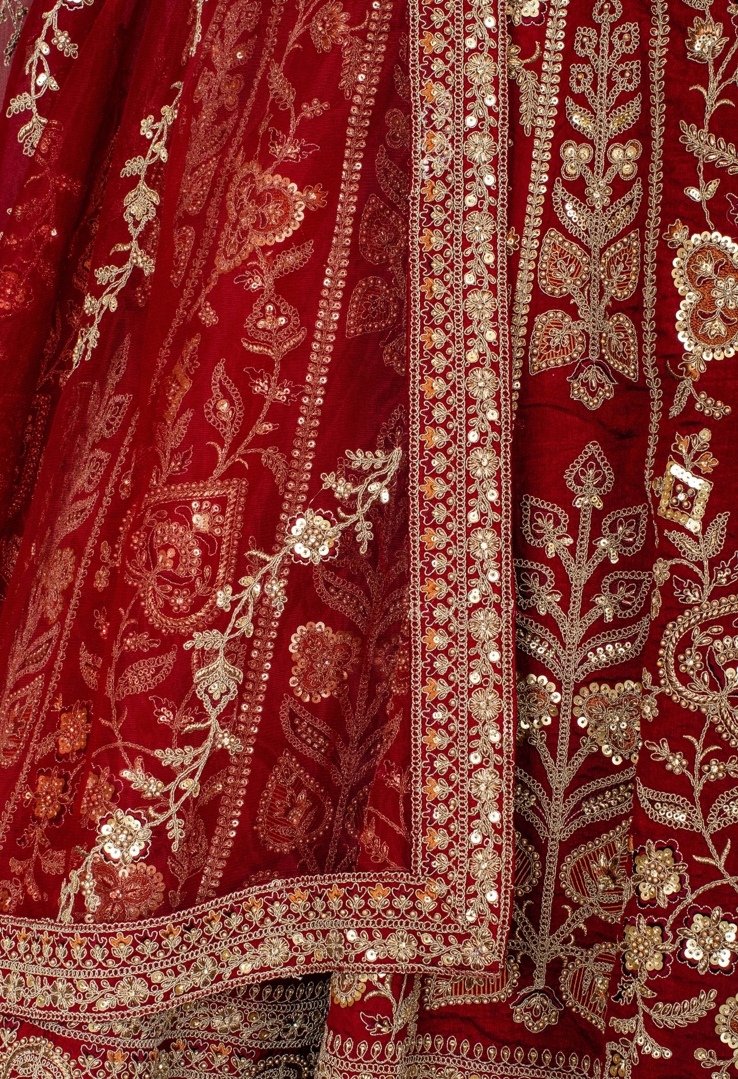 Classic Red Bridal Lehenga with Heavy Golden Embroidery and Net Dupatta