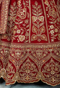 Classic Red Bridal Lehenga with Heavy Golden Embroidery and Net Dupatta