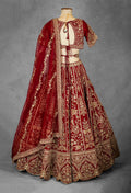 Classic Red Bridal Lehenga with Heavy Golden Embroidery and Net Dupatta