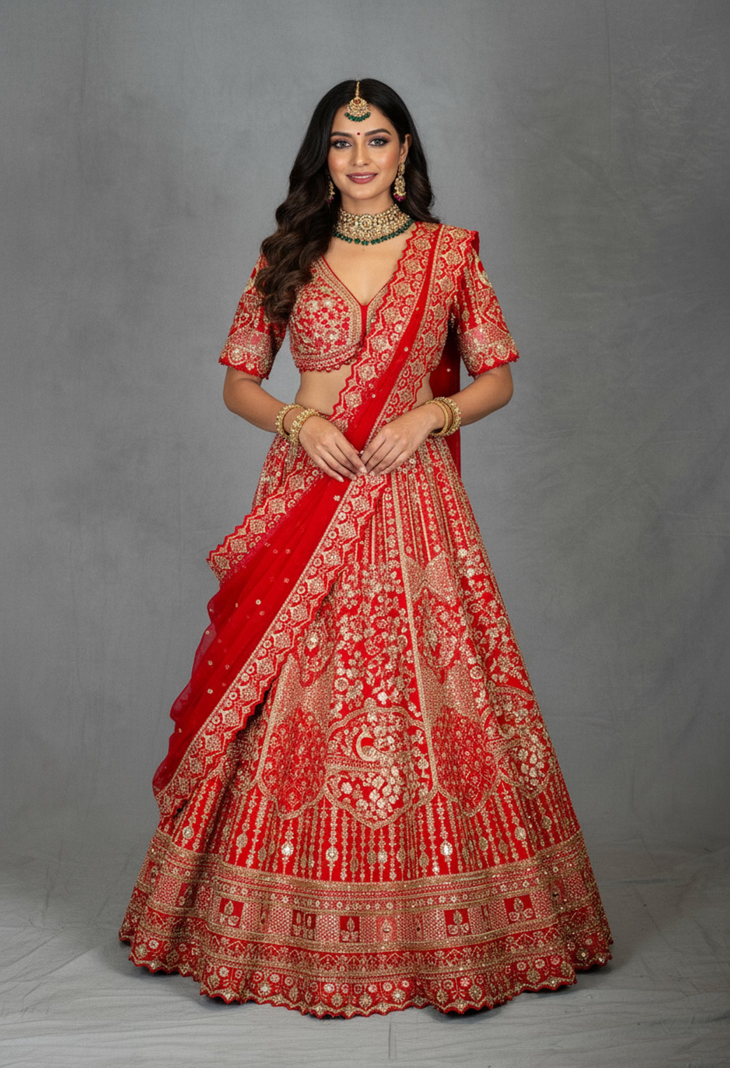 Traditional Red Bridal Lehenga Set with Heavy Zari, Dori & Sequin Embroidery – Wedding Couture