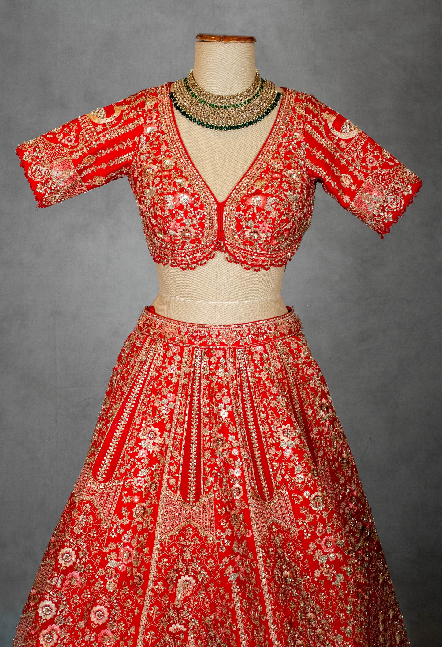 Traditional Red Bridal Lehenga Set with Heavy Zari, Dori & Sequin Embroidery – Wedding Couture