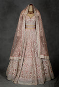Designer Bridal Lehenga in Blush Pink with Heavy Embroidery and Net Dupatta