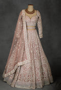 Designer Bridal Lehenga in Blush Pink with Heavy Embroidery and Net Dupatta