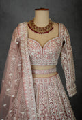 Designer Bridal Lehenga in Blush Pink with Heavy Embroidery and Net Dupatta