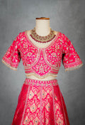 Vibrant Pink Bridal Lehenga with Golden Zari Embroidery and Designer Blouse
