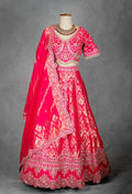 Vibrant Pink Bridal Lehenga with Golden Zari Embroidery and Designer Blouse