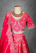Vibrant Pink Bridal Lehenga with Golden Zari Embroidery and Designer Blouse