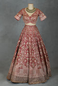 Luxurious Red and Blush Pink Bridal Lehenga Set with Heavy Zardosi, Mirror & Sequin Embroidery
