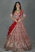 Luxurious Red and Blush Pink Bridal Lehenga Set with Heavy Zardosi, Mirror & Sequin Embroidery