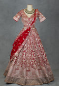 Luxurious Red and Blush Pink Bridal Lehenga Set with Heavy Zardosi, Mirror & Sequin Embroidery